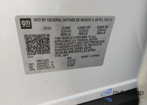 2026 GMC Terrain Fwd Elevation from USA, damaged, VIN 3GKALMEG9TL214764